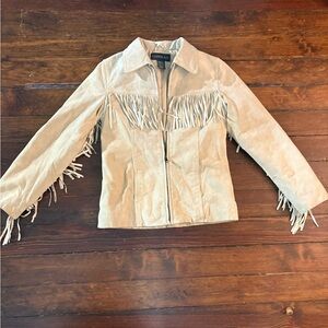 Copper Key beige suede fringe jacket zip up trendy cool coat size L